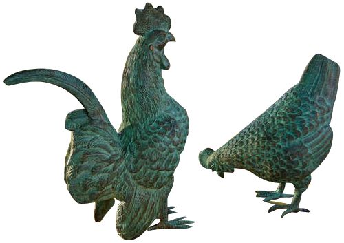 Henri Studio Chickens 2-Piece Brass Garden Figurine Set
