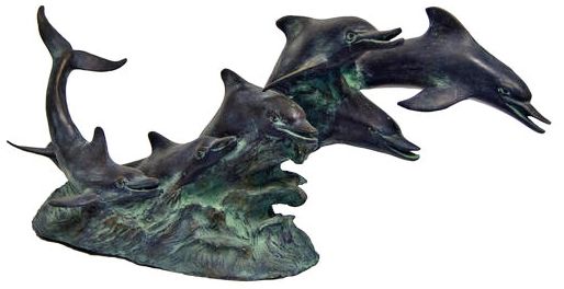 Henri Studio Dolphins Riding Waves 21" Wide Bronze Statue