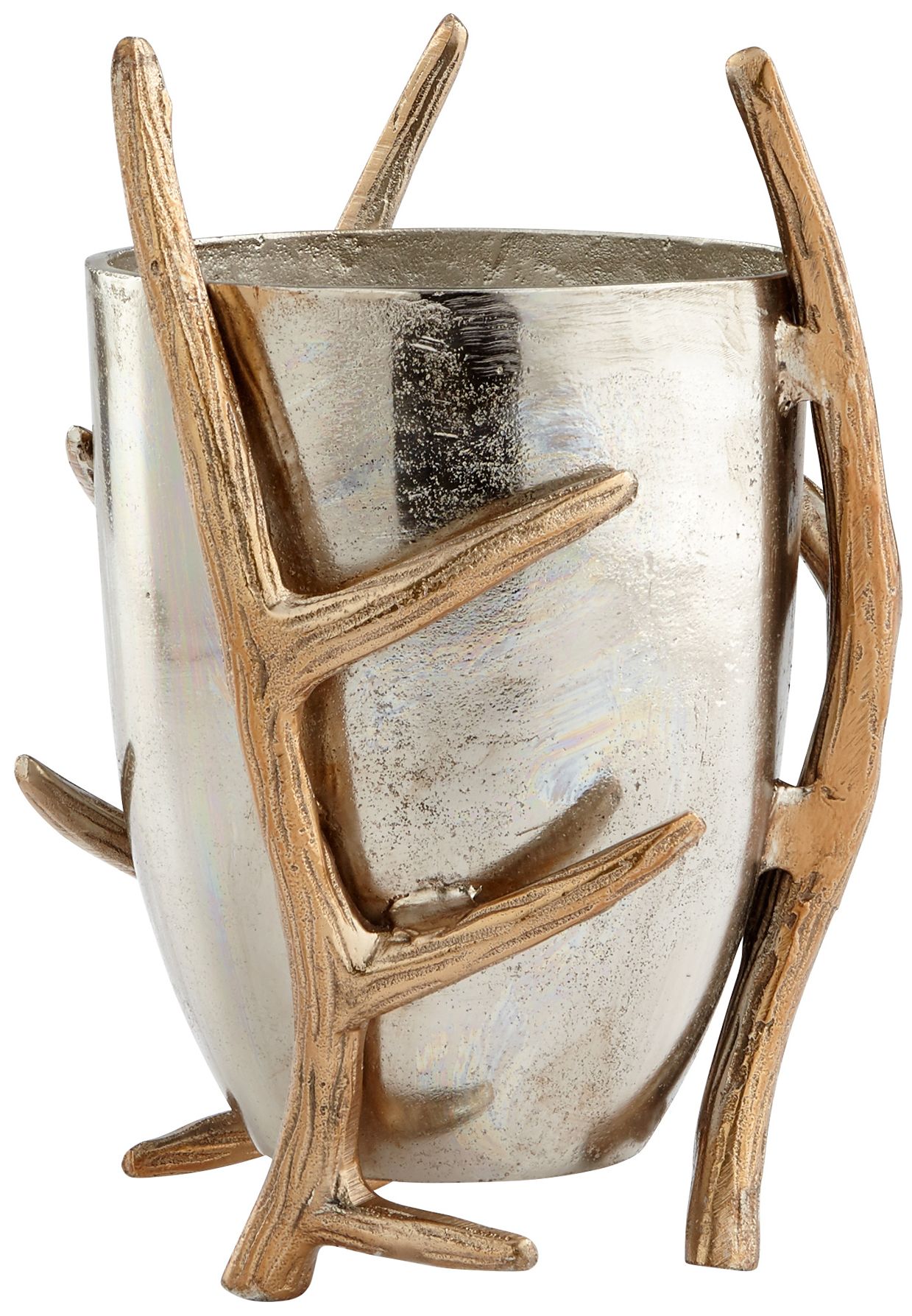 Night Watch 11" High Nickel and Antler Horn Vase