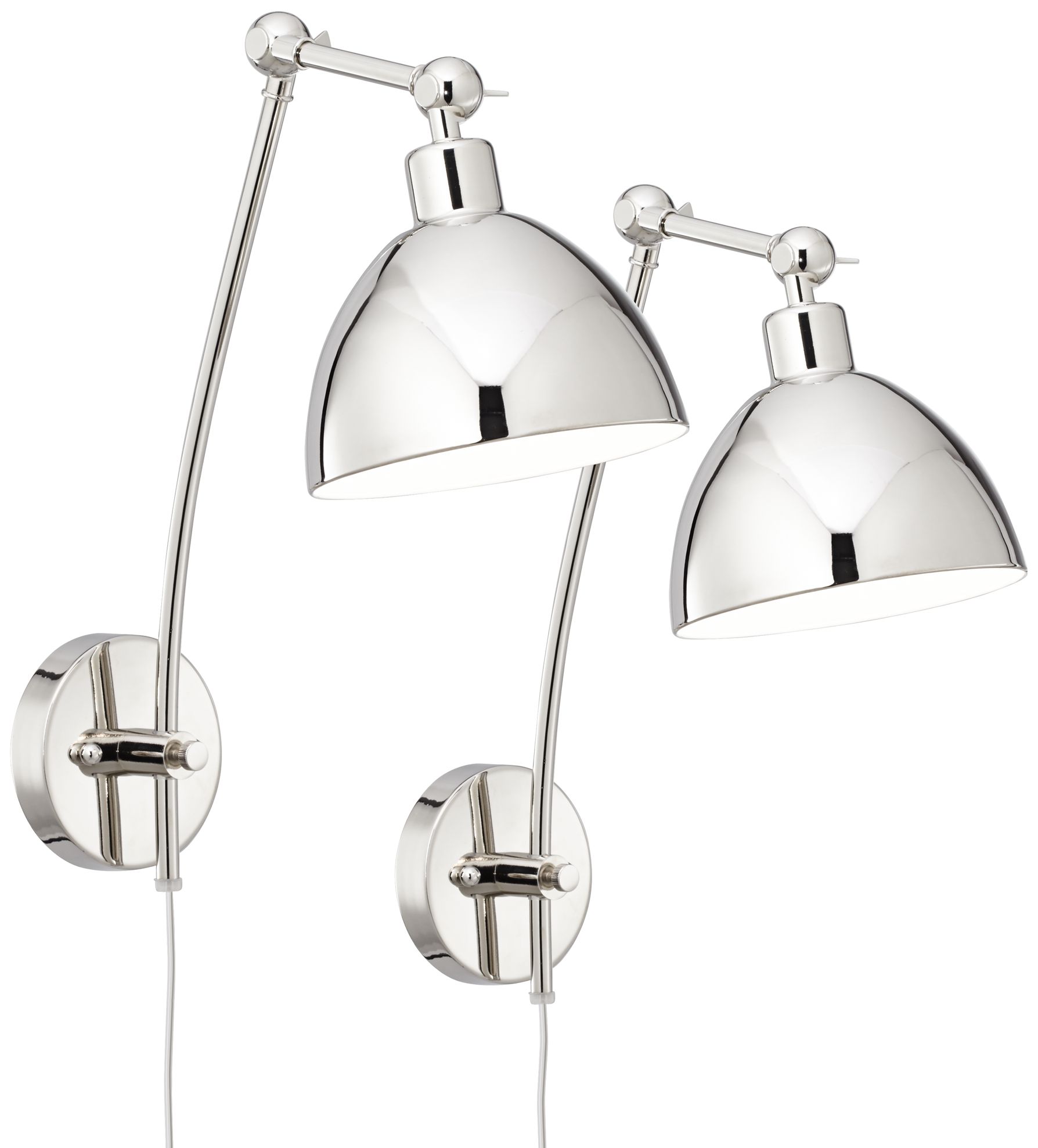 Delon Chrome Adjustable Plug-In Wall Lamp Set of 2