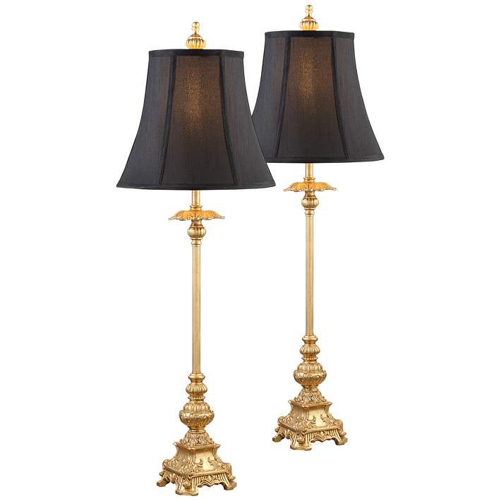 Juliette Bright Gold Black Shade Buffet, Table Lamps Gold And Black