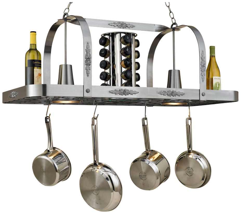 Monterey 44" Wide 2-Light Satin Steel Pot Rack Chandelier