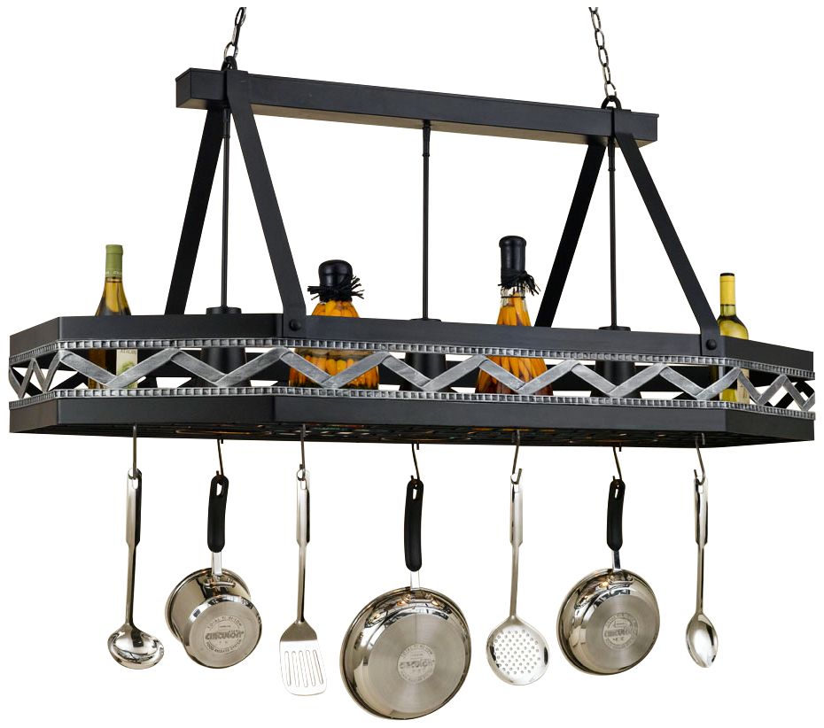 Sonoma 55" Wide 3-Light Black Leather Pot Rack Chandelier