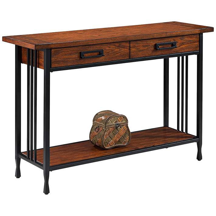 Oak Top 2 Drawer Sofa Table, Mission Style Console Table With 2 Drawers
