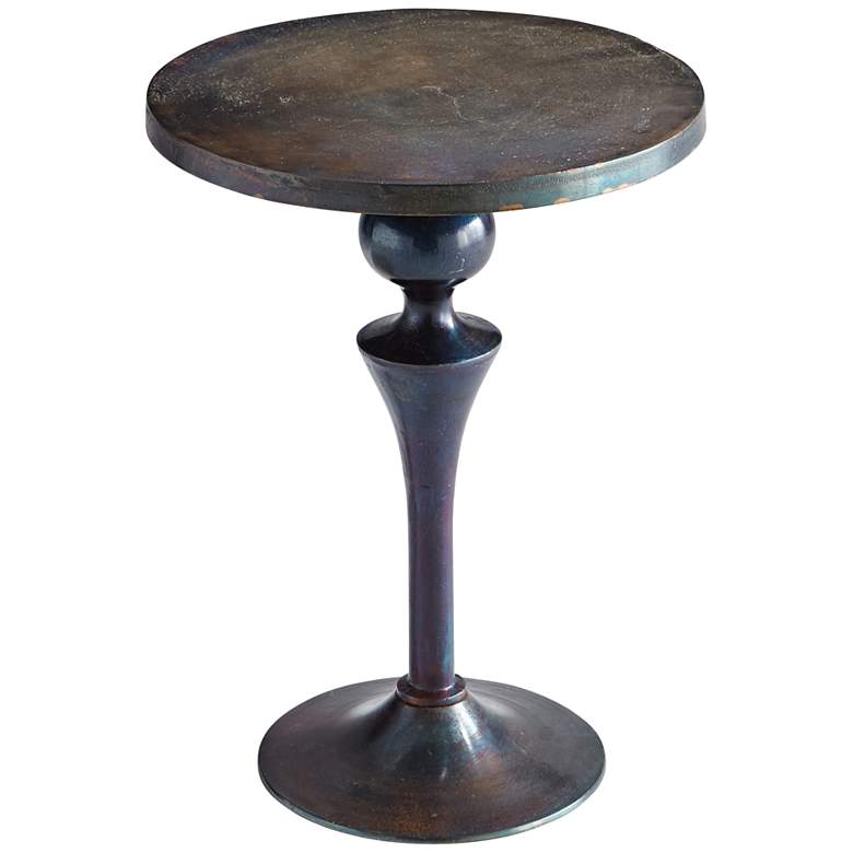 Image 1 Gully 18" Wide Antique Bronzed-Blue Round Side Table