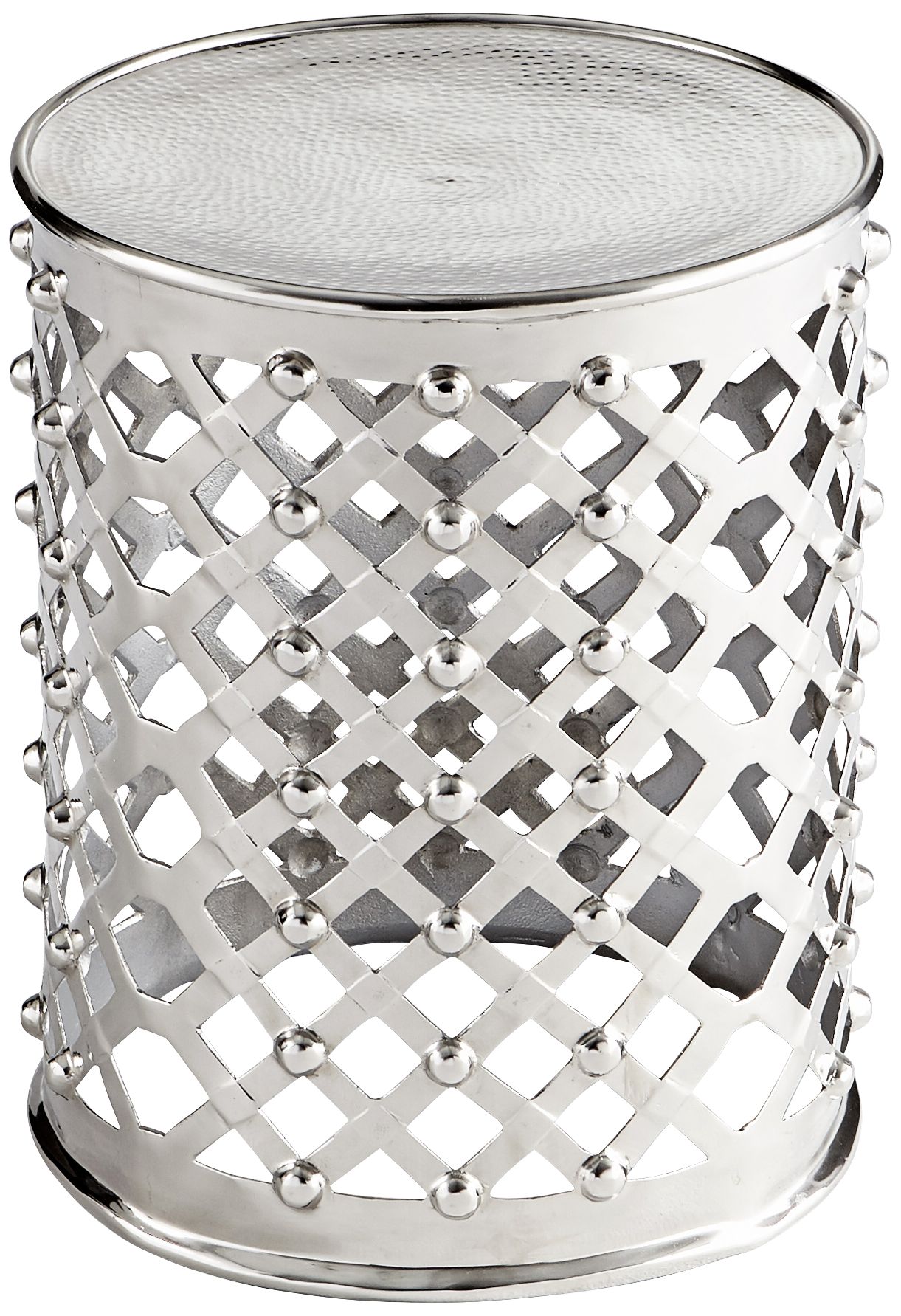 Alden 17" Wide Polished Nickel Open-Weave Round Side Table