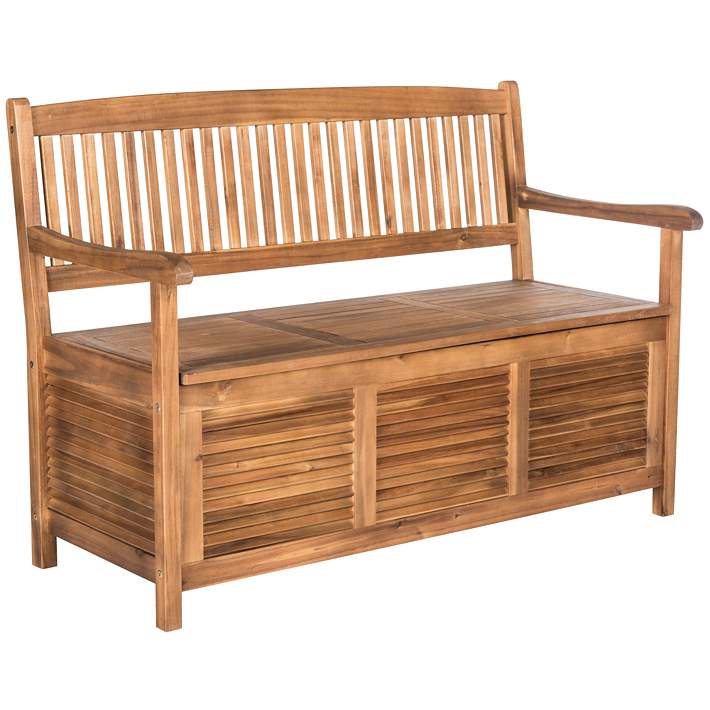 Westmore Teak Brown Wood Outdoor, Wooden Patio Bench With Storage