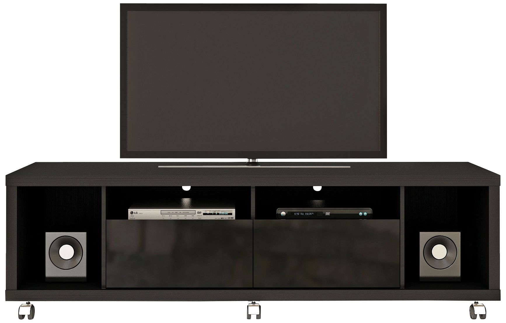 Cabrini-1.8 71" Wide Black Wood 2-Drawer TV Media Stand