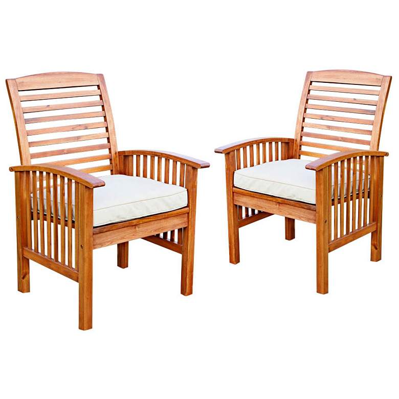 Image 2 Brennan Brown Acacia Patio Chairs with Cushions Set of 2