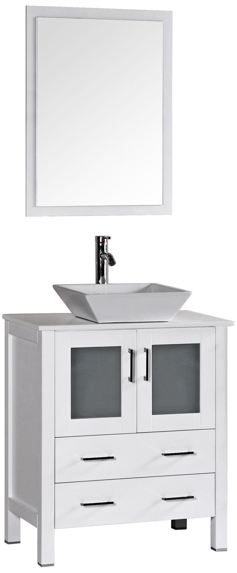 Bosconi 30" White Square Vessel Single-Sink Vanity Set