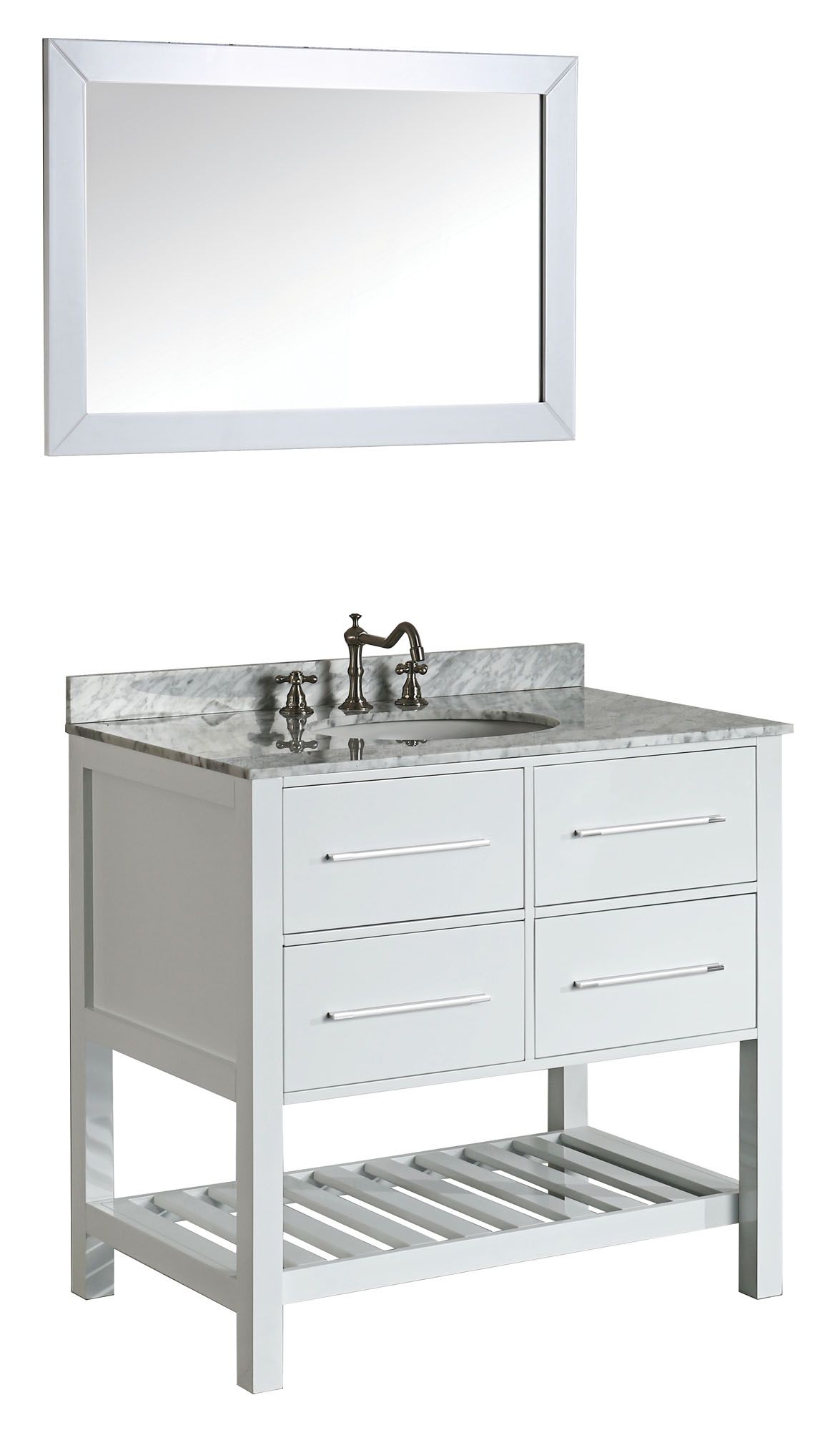 Bosconi Glossy White 2-Drawer Single-Sink Vanity Set