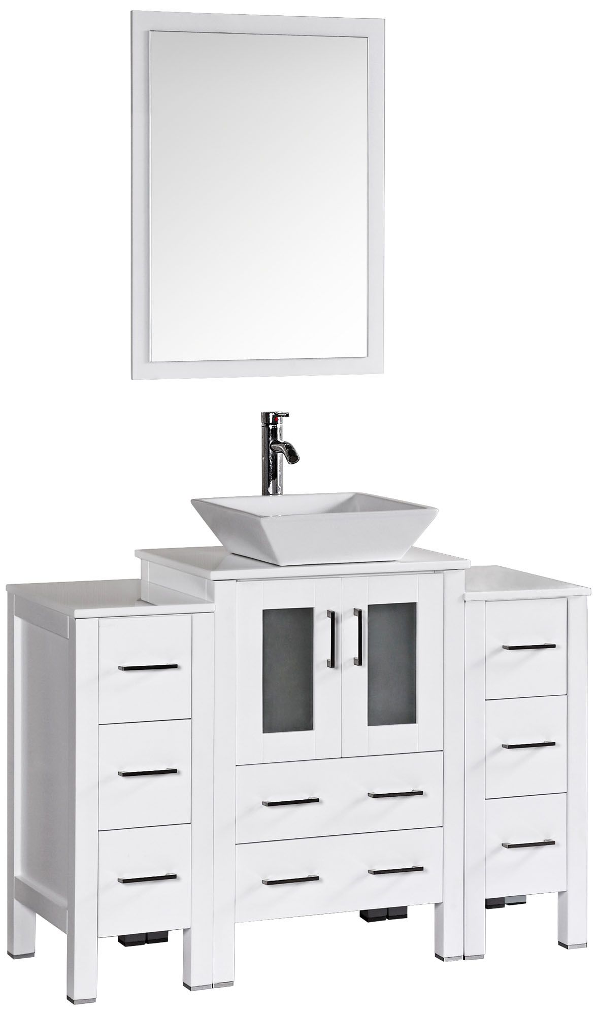 Bosconi 48" White Square Vessel Single-Sink Vanity Set