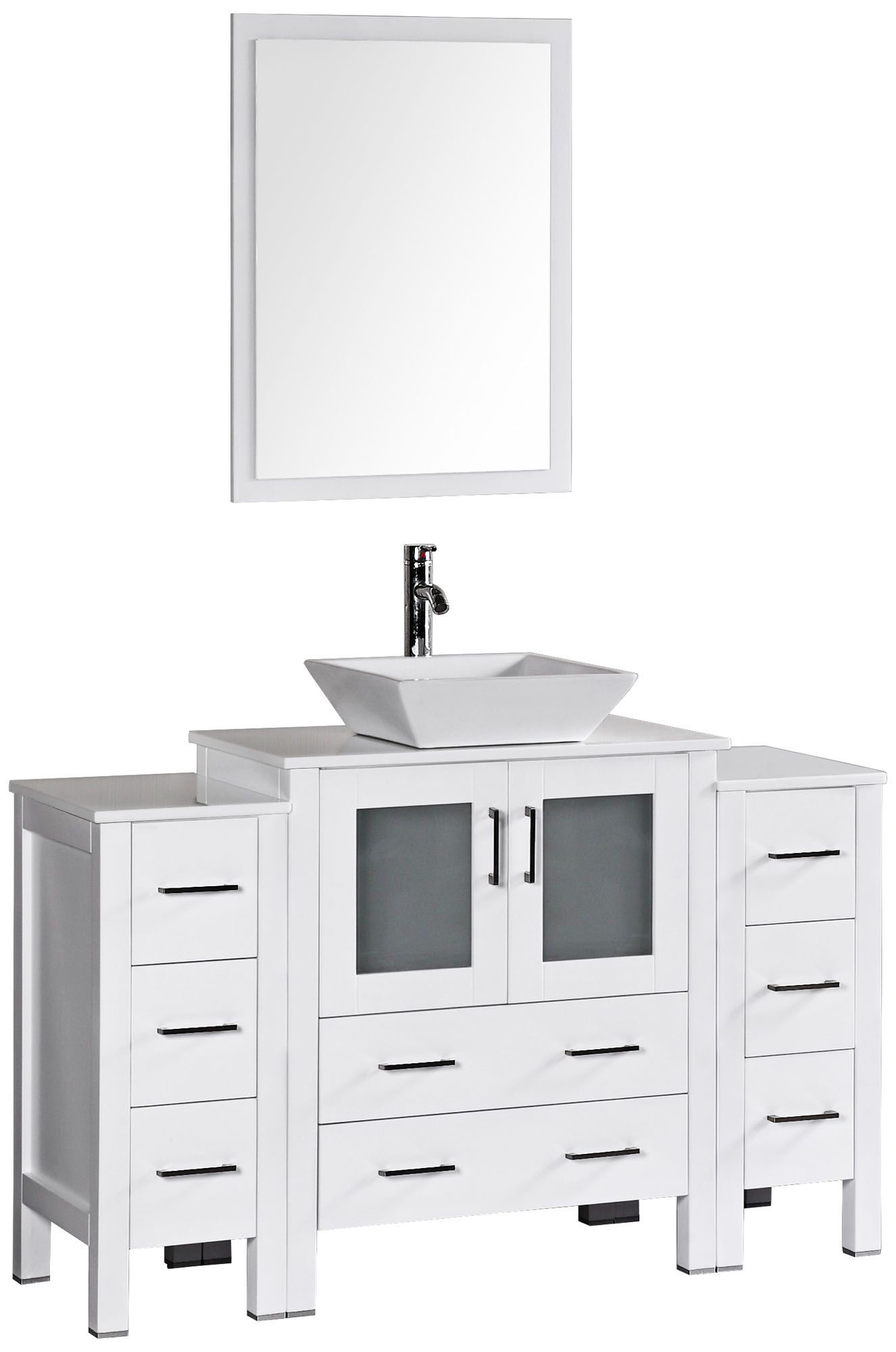 Bosconi 54" White Square Vessel Single-Sink Vanity Set