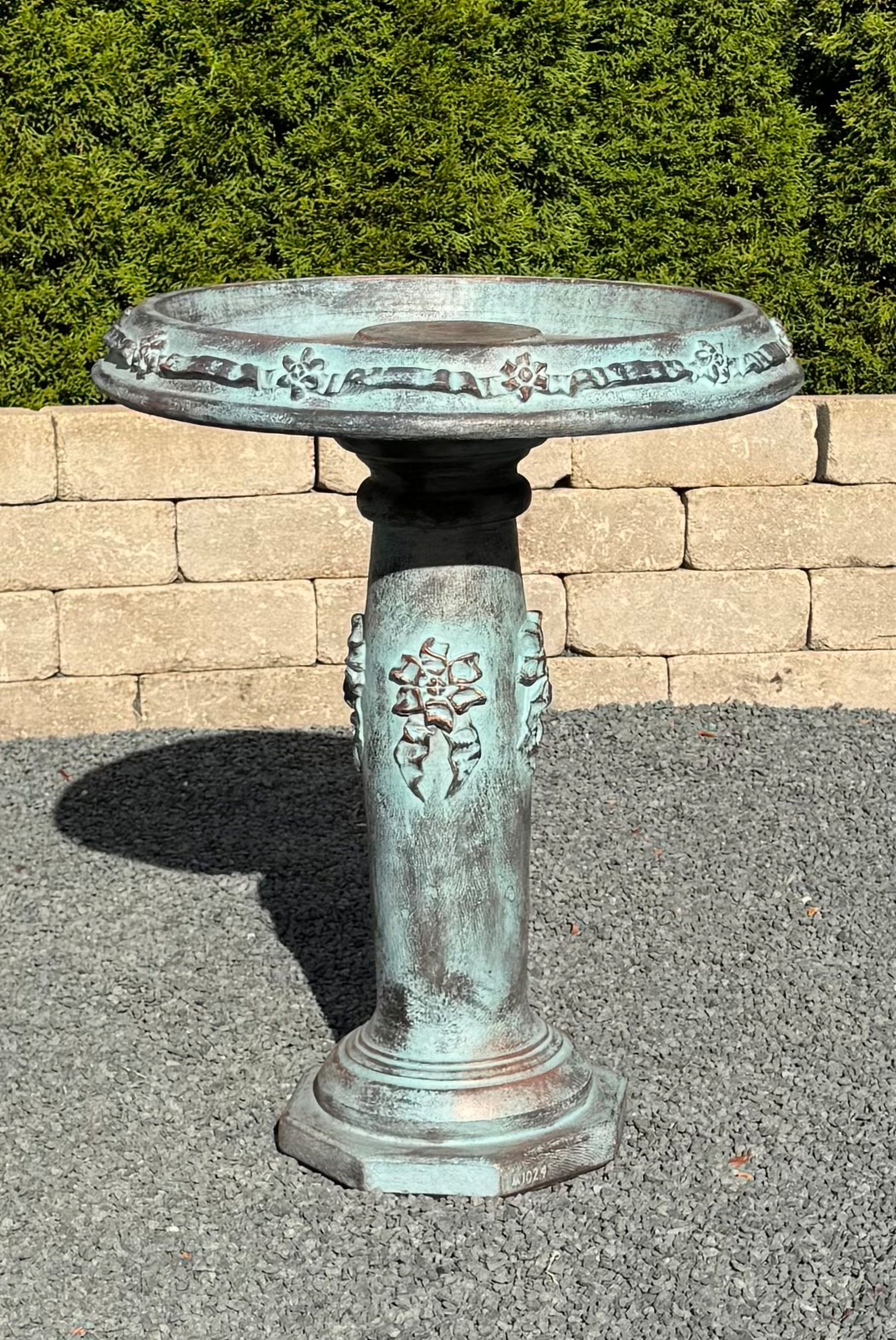 Henri Studio Bronze Patina 26" High Ribbon Stone Birdbath