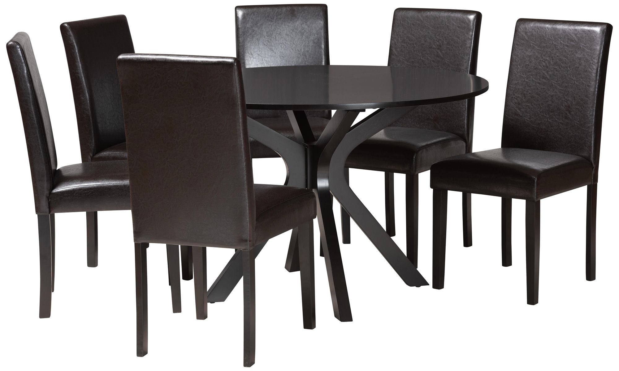 Asli Espresso Brown Faux Leather and Wood 7-Piece Dining Set