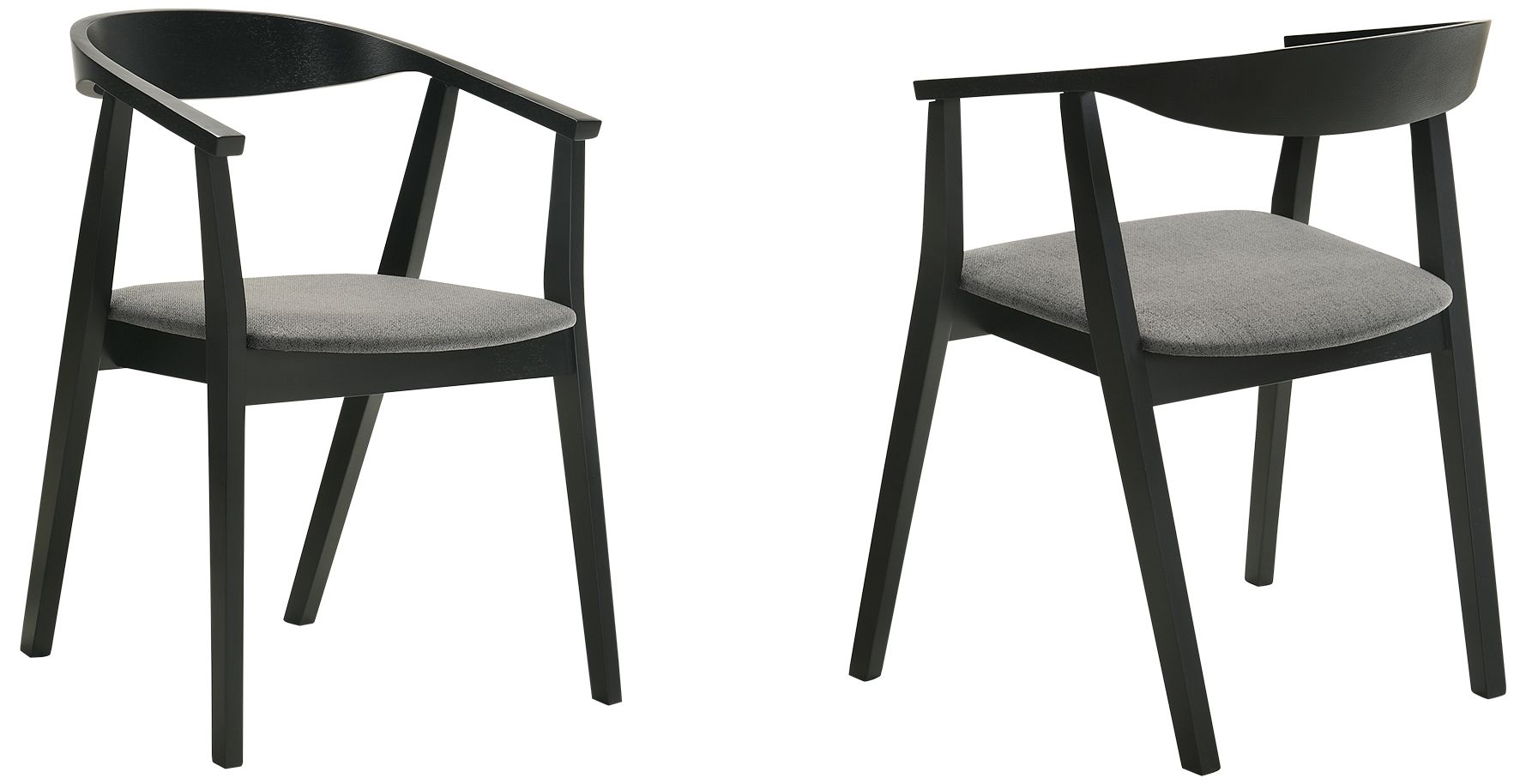 Armen Living Santana Set Of 2 Dining Chairs In Wood, Black Finish And Charcoal Fabric
