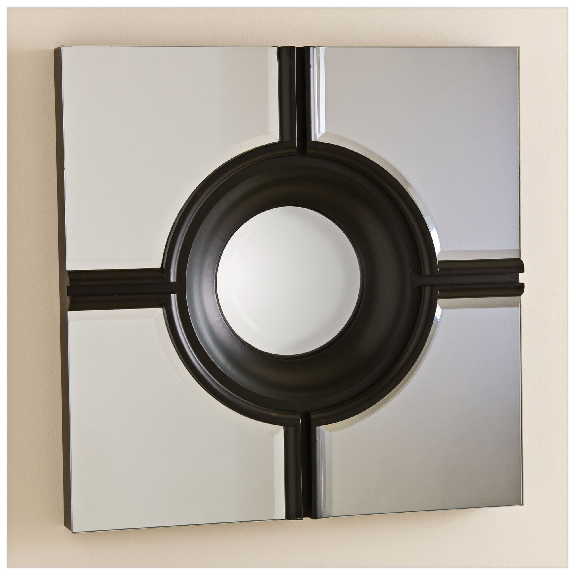 Bull's Eye Cross Black 24" Square Wall Mirror