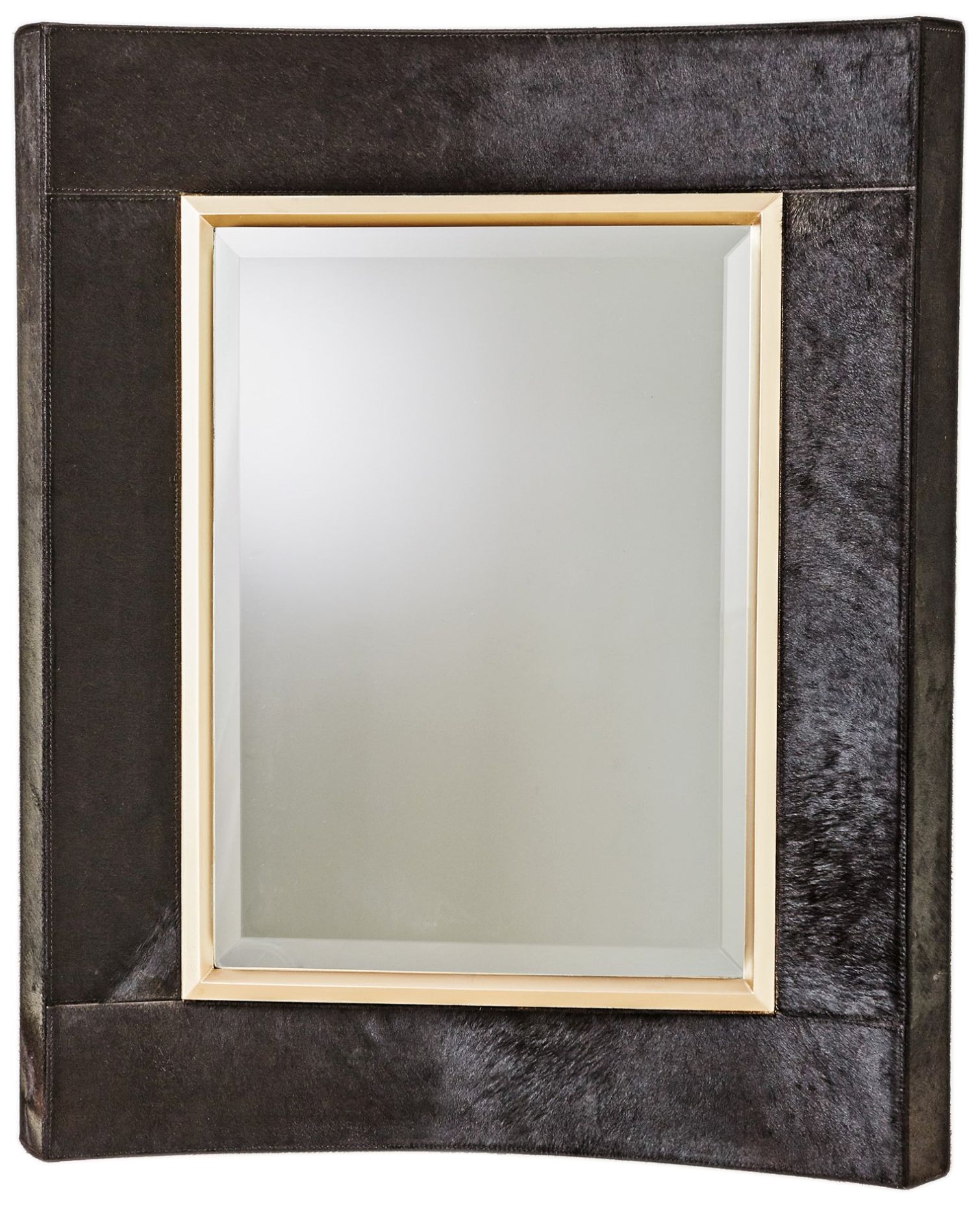 Curved Short Black Hair-On-Hide 30" x 36" Wall Mirror