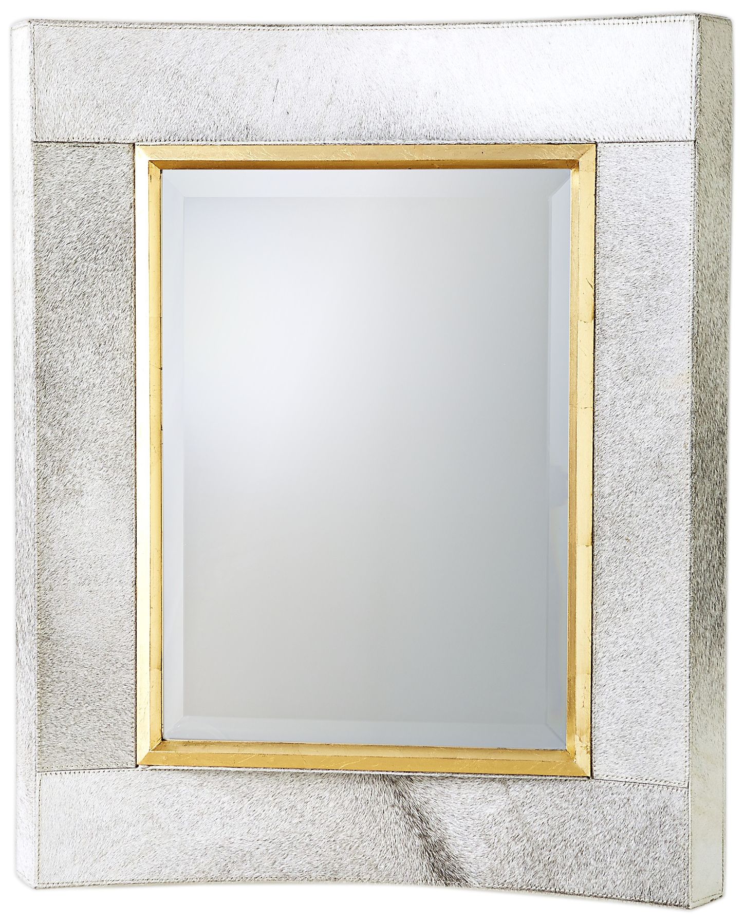 Curved Short White Hair-On-Hide 30" x 36" Wall Mirror