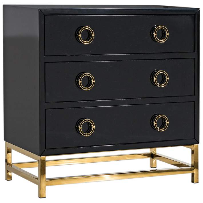 Majesty 31 1 2 Wide Black Gloss And Gold 3 Drawer Chest 20m31