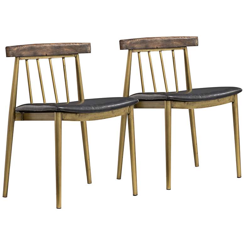 Alfie Gray and Brushed Brass Dining Chairs Set of 2