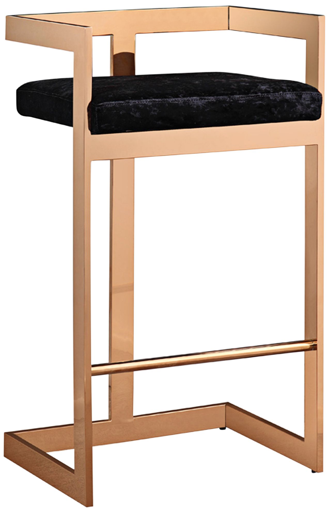 Marquee 30" Black Velvet and Rose Gold Barstool