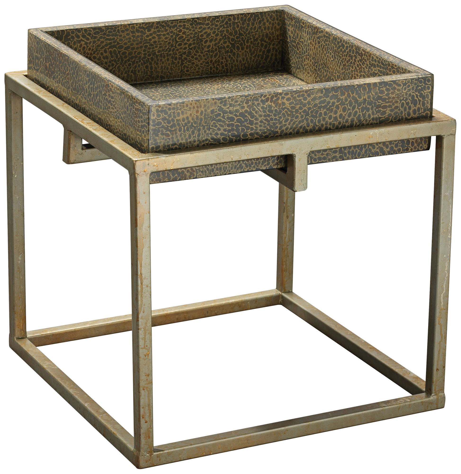 Shelby 18" Wide Gray Eggshell Silver Leaf Accent Table