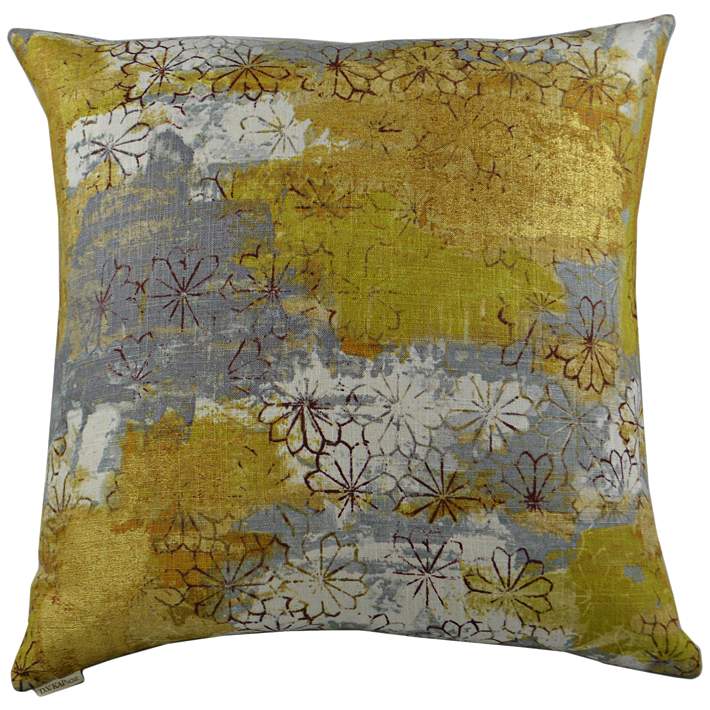Gray And Yellow Floral Square Decorative Pillow 20x03 Lamps Plus