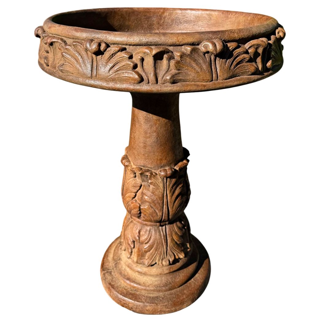 Henri Studio 37" High Acanthus Leaf Cast Stone Birdbath