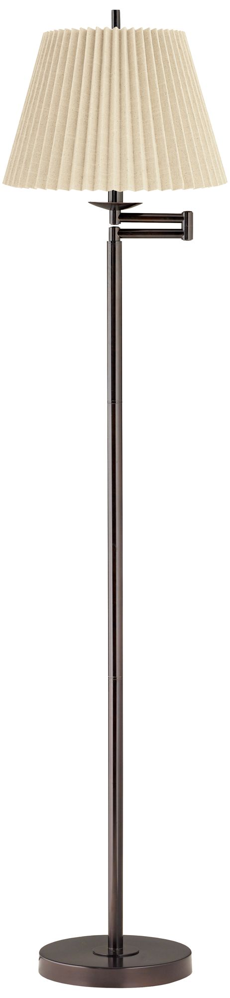 360 Lighting 60" High Beige Pleated Shade Bronze Swing Arm Floor Lamp
