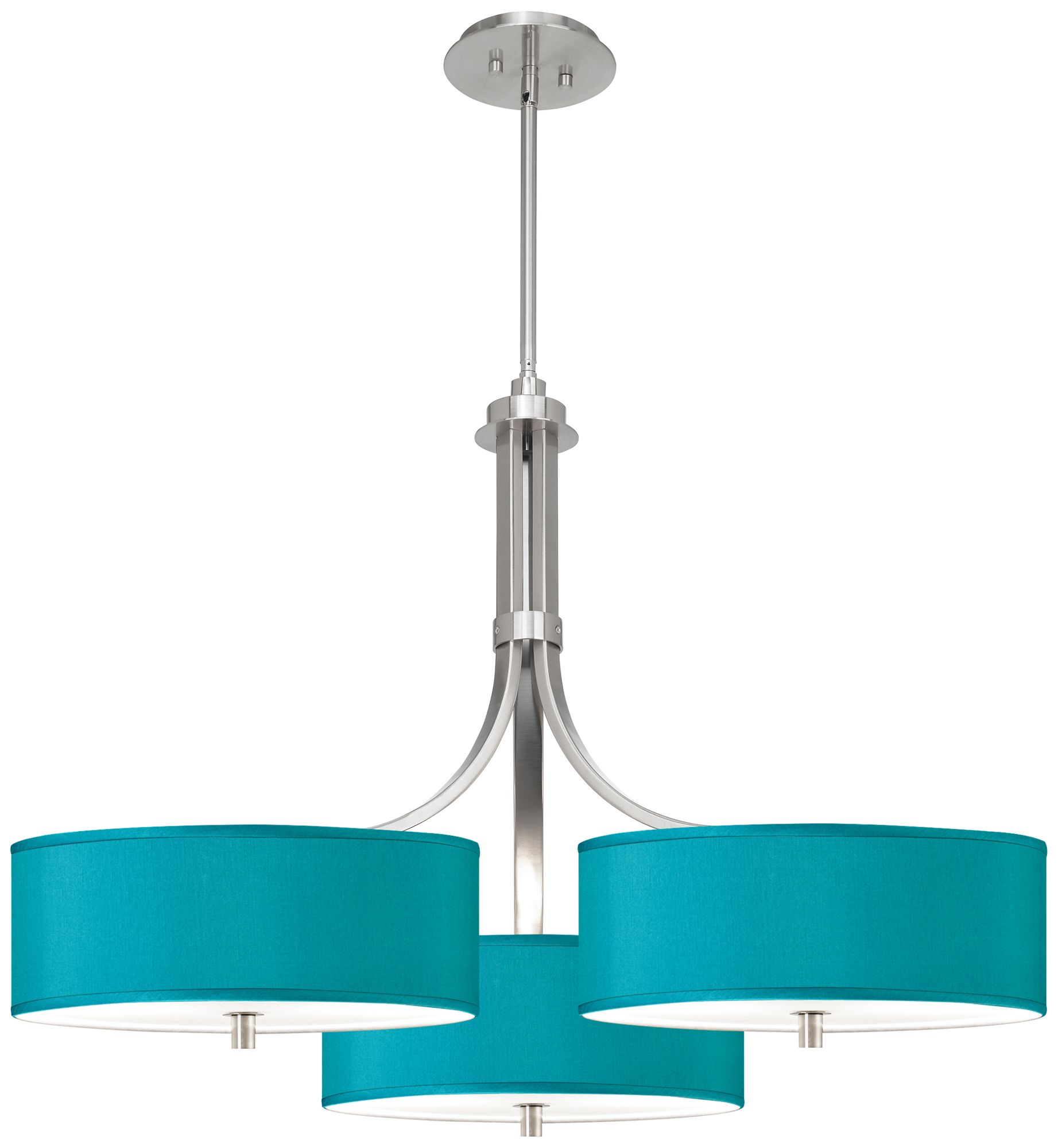 Teal Blue Faux Silk 36" Wide Triple Shade Pendant