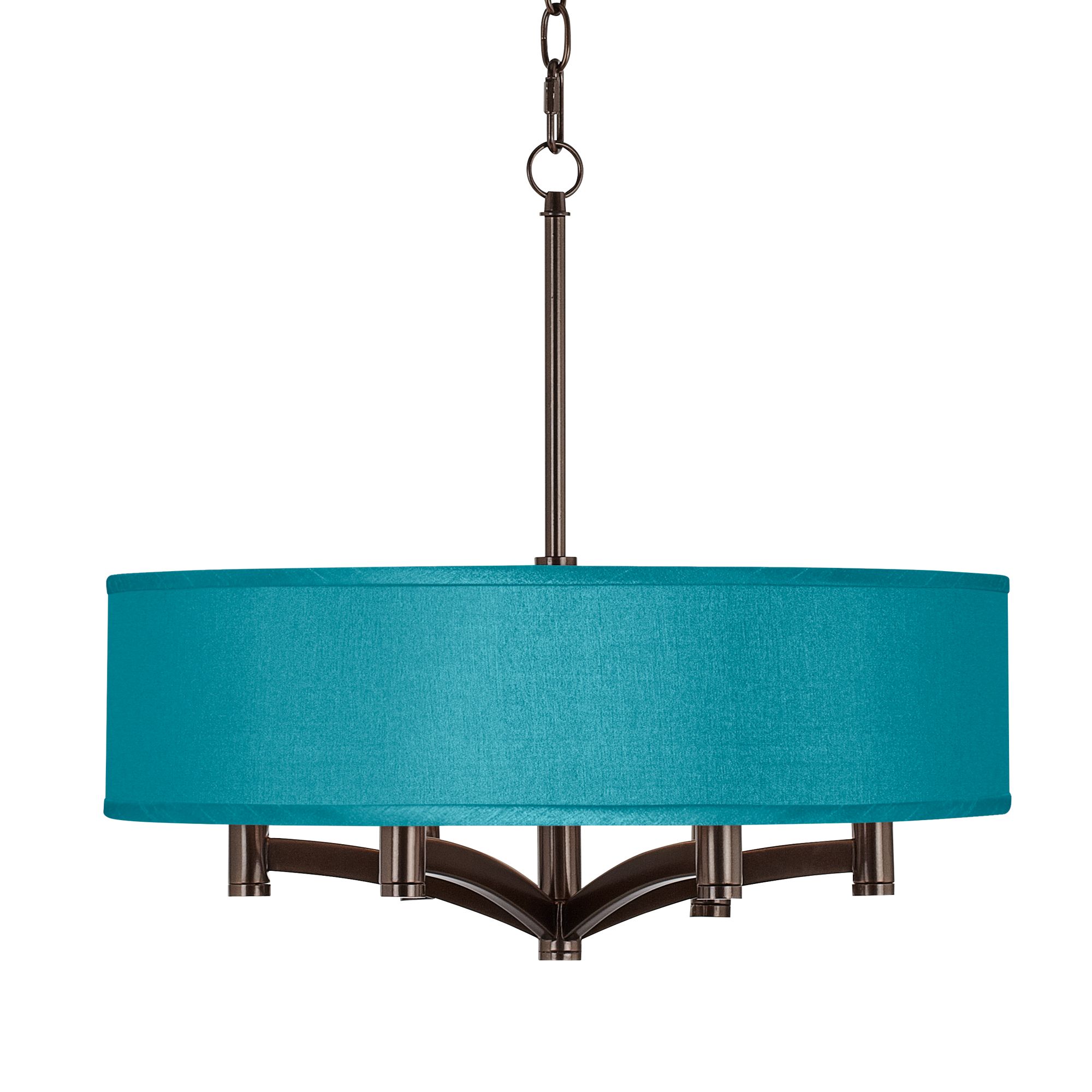Teal Blue Faux Silk Ava 6-Light Bronze Pendant Chandelier