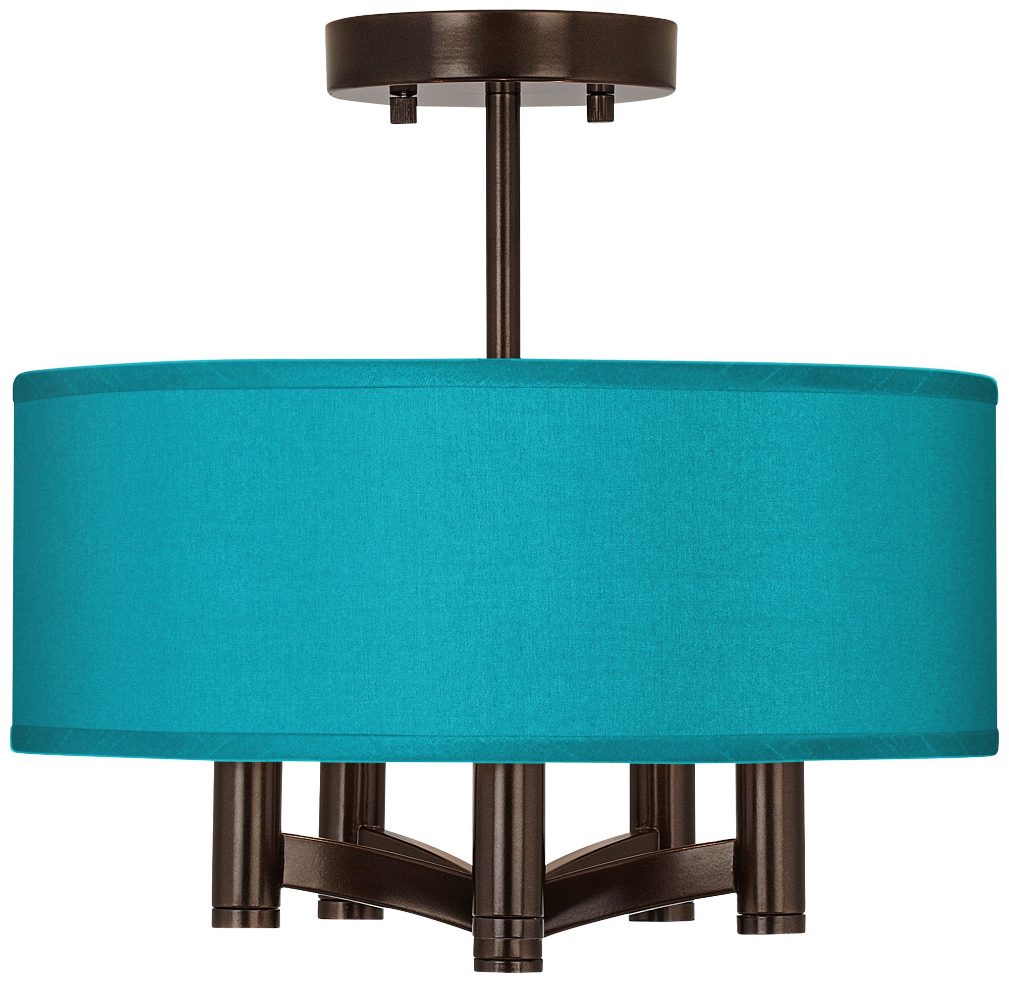 Teal Blue Faux Silk Ava 5-Light Bronze Ceiling Light