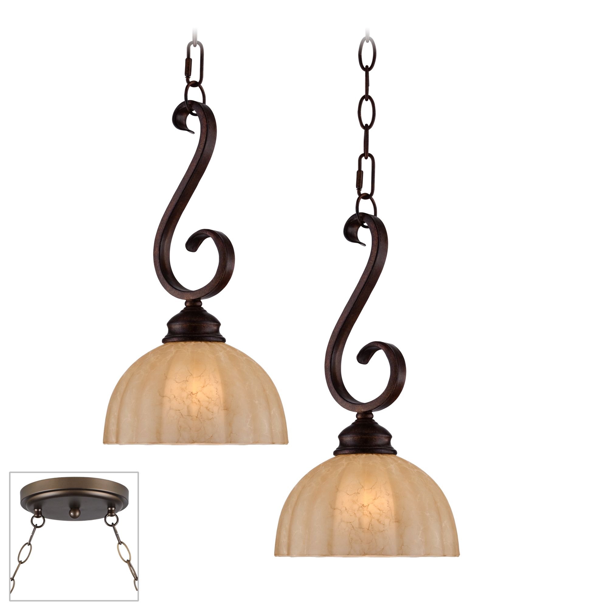 Ferro Scroll Bronze Double Multi Light Pendant