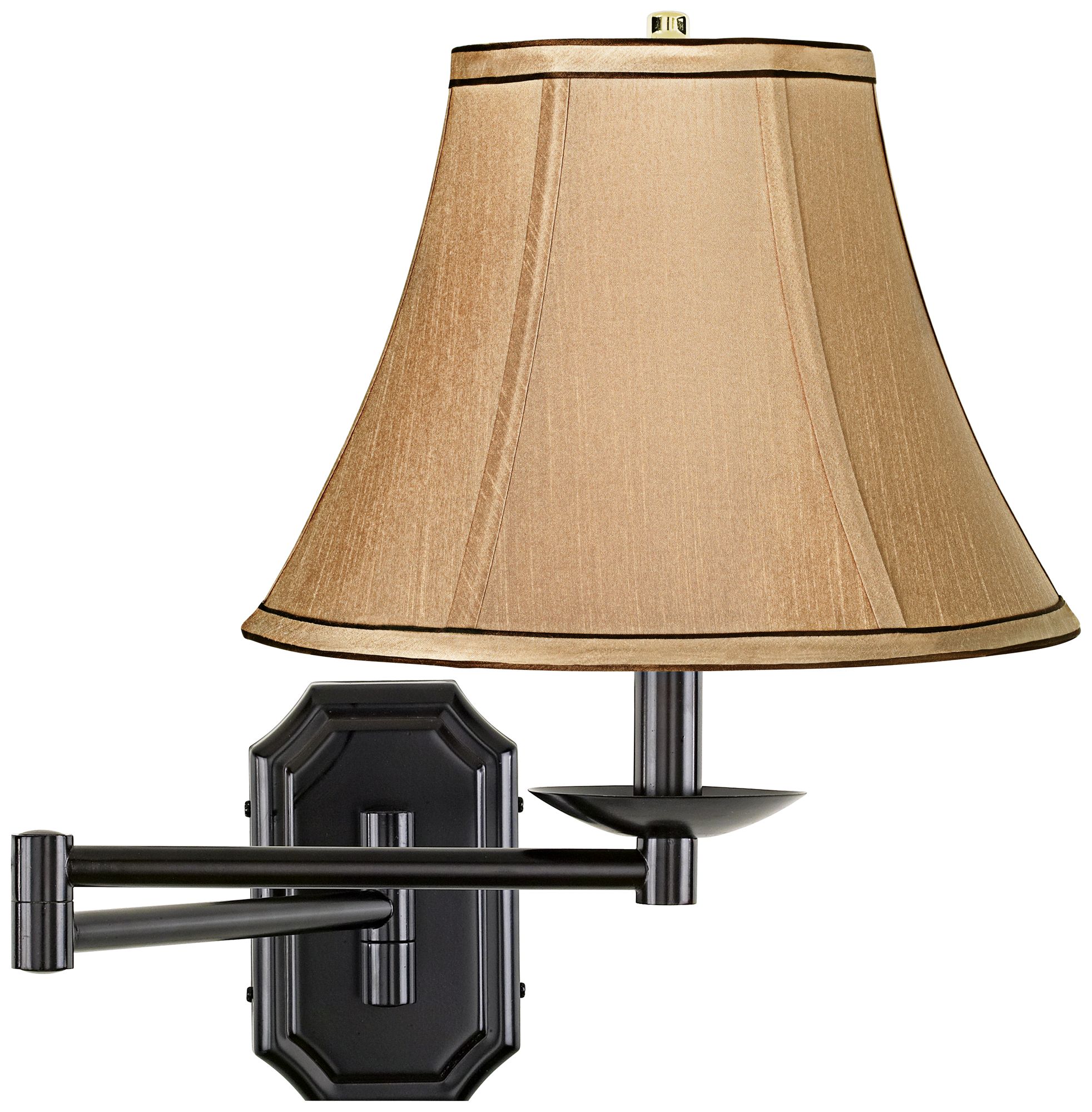 Tan and Brown Trim Dark Bronze Plug-In Swing Arm Wall Lamp