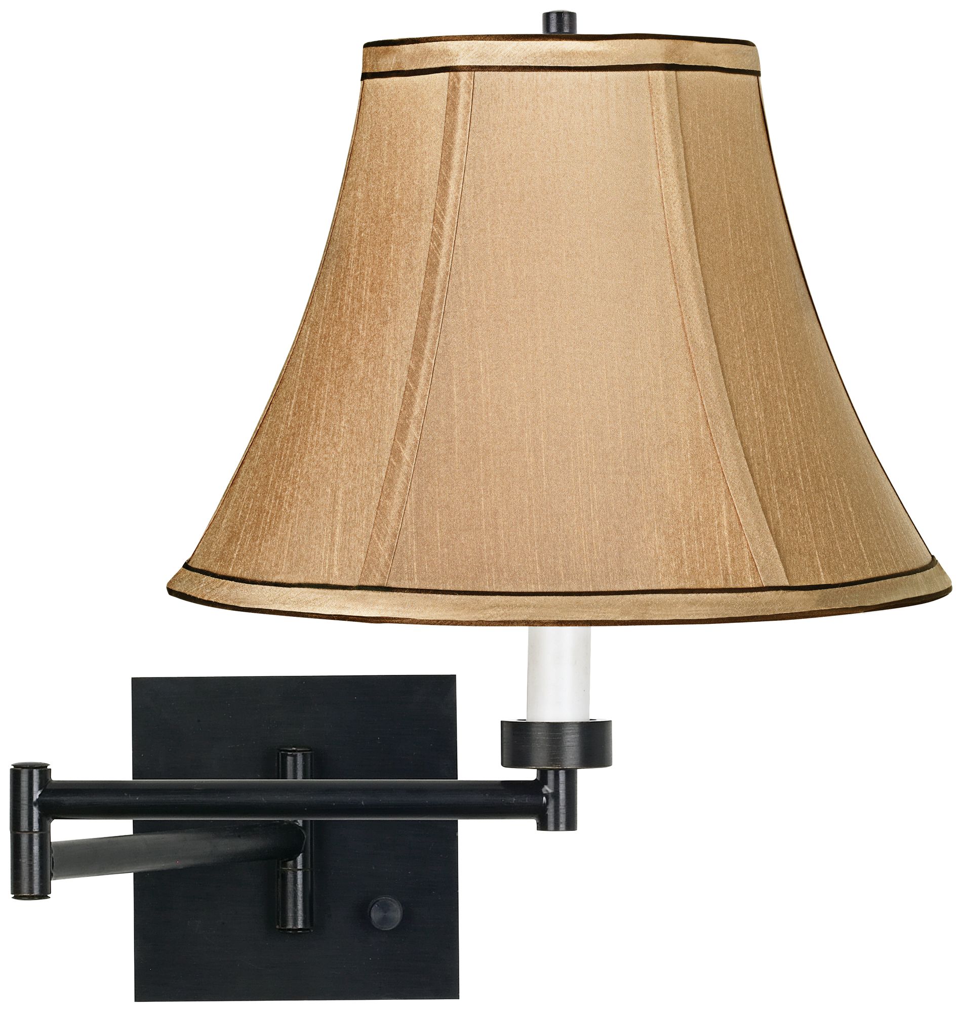 Tan and Brown Trim Bell Shade Black Plug-In Swing Arm
