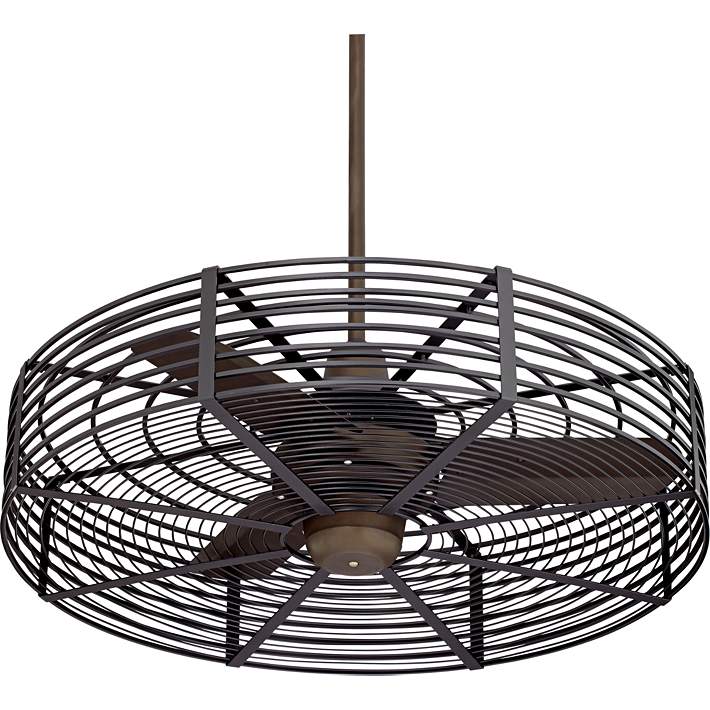 32 Vintage Breeze Dc Bronze Black Cage, Industrial Cage Ceiling Fan With Light
