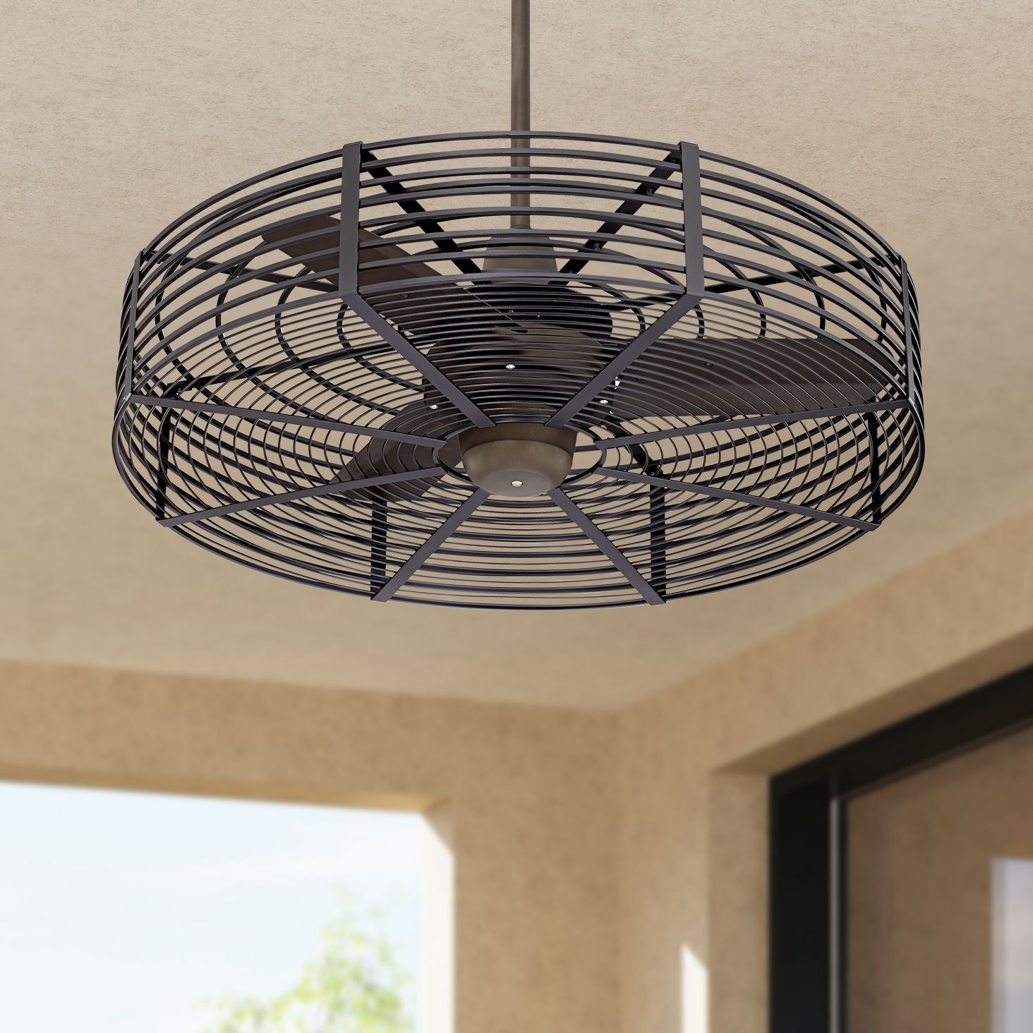 32 Modern Cage Ceiling Fan With Remote Black Oil Rubbed Bronze