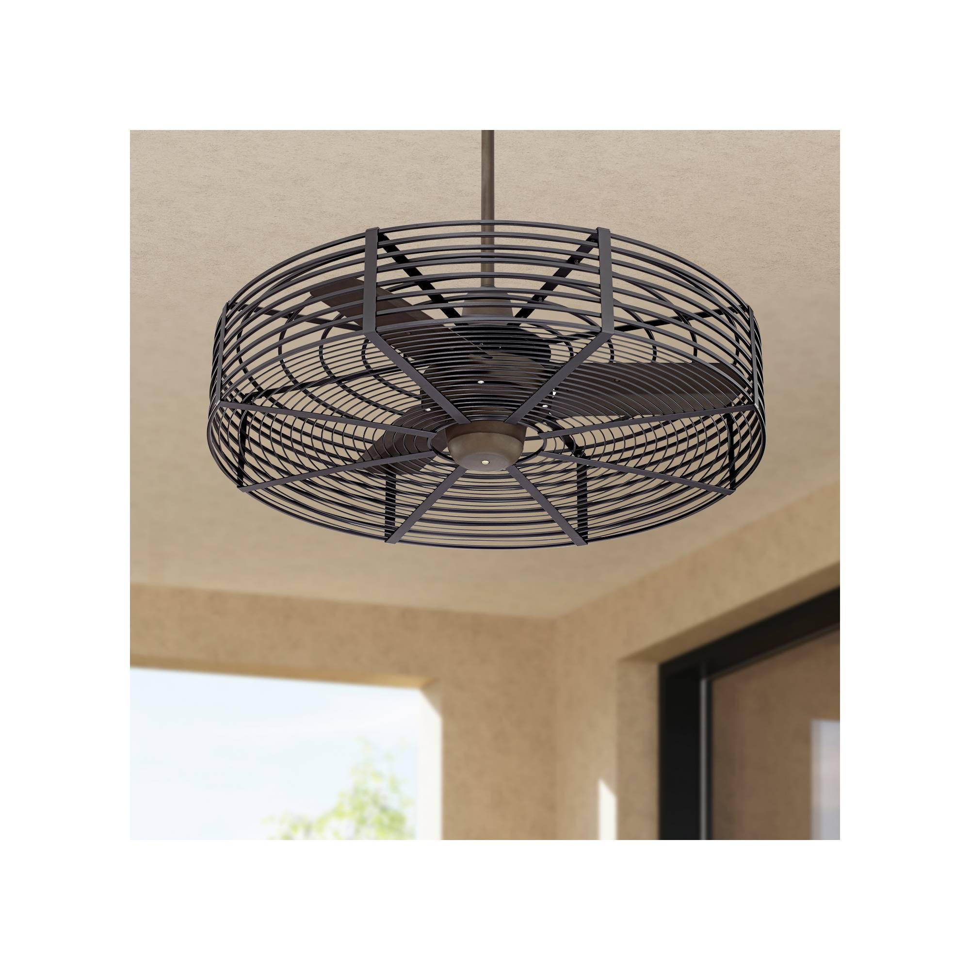 32 Modern Cage Ceiling Fan With Remote Black Oil Rubbed Bronze