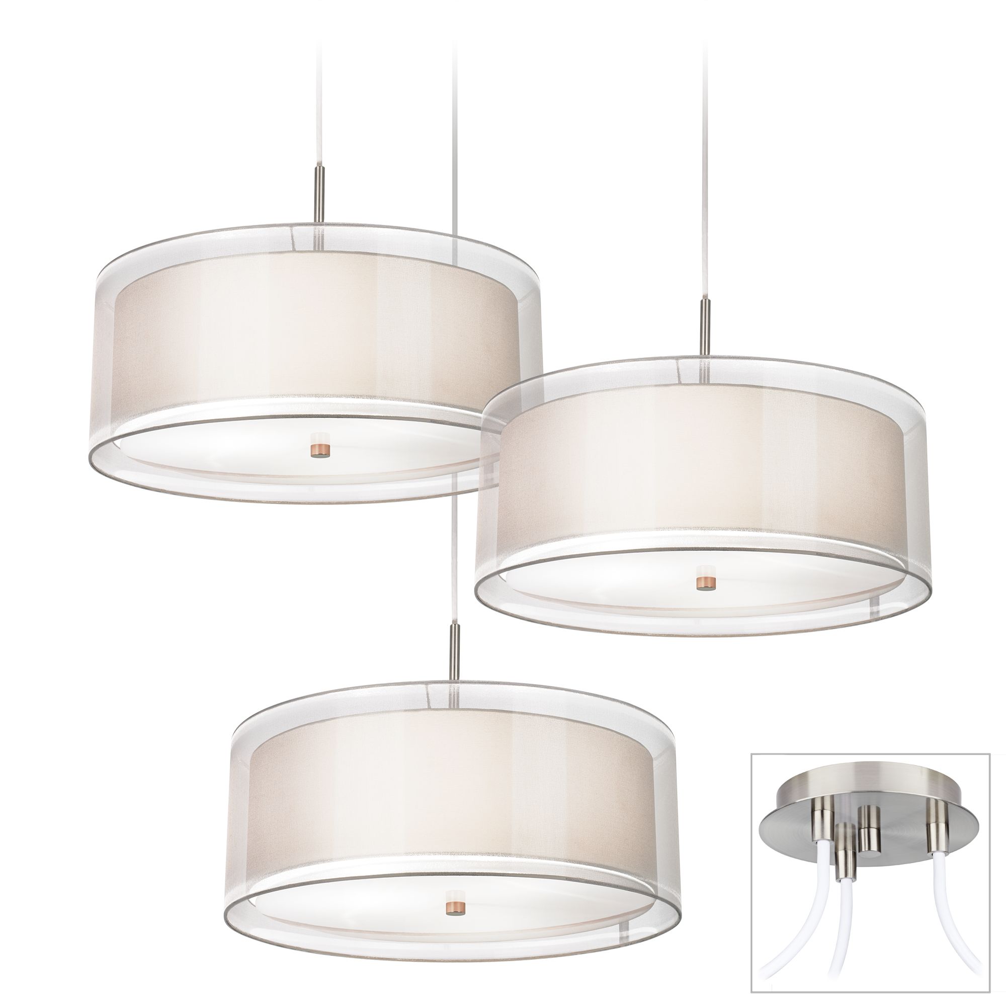 Possini Euro Double Drum Brushed Nickel 3-Light Swag Pendant