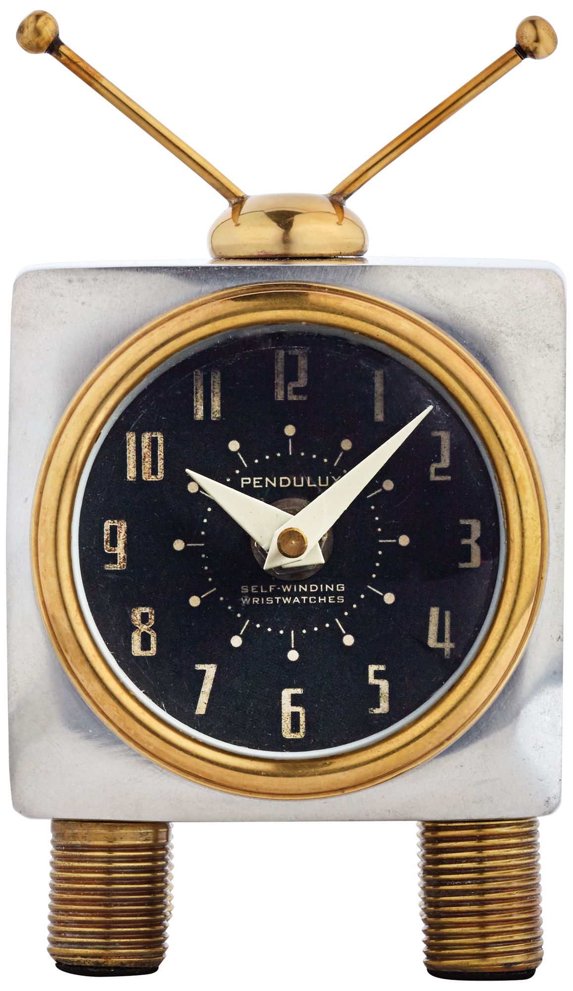 Teevee Aluminum and Brass 6" High Table Clock