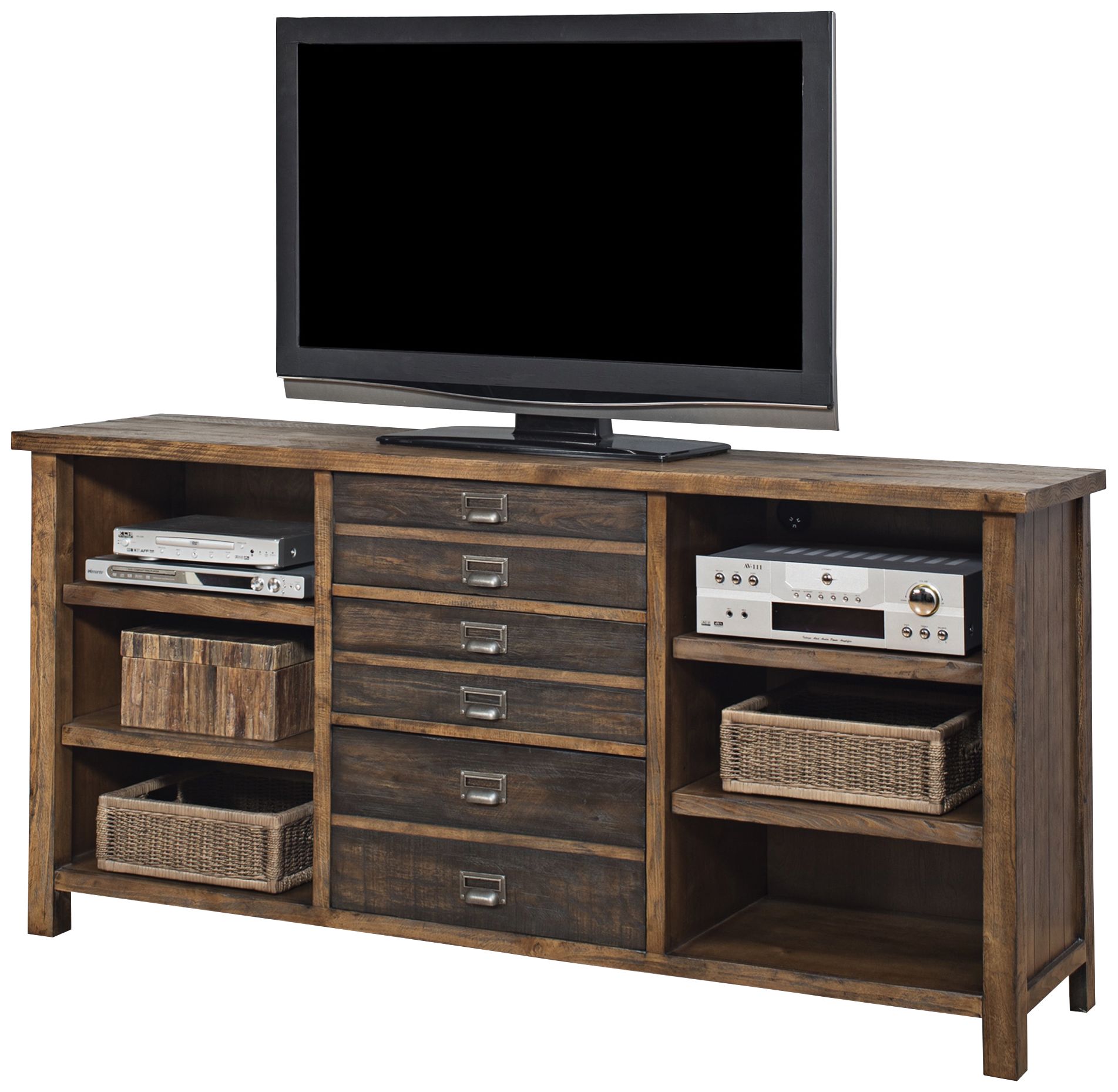 Heritage 70" Wide 3-Drawer Hickory Wood Credenza