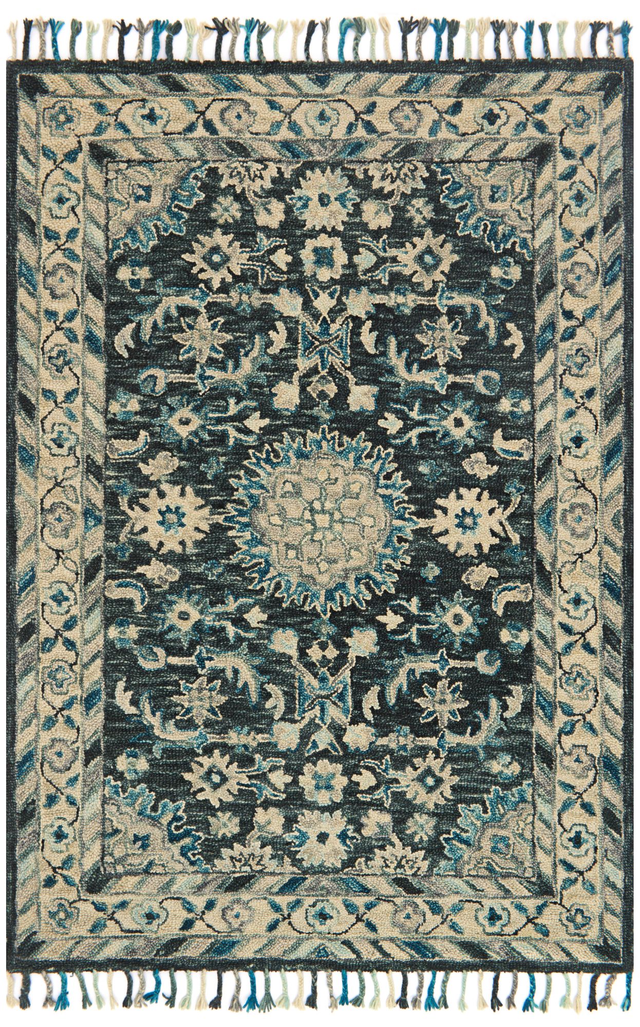 Zharah ZR-02 Teal and Gray Area Rug 