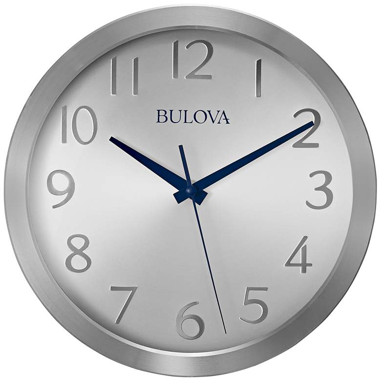 Bulova Winston Silver Metal 9 3/4&quot; Round Wall Clock