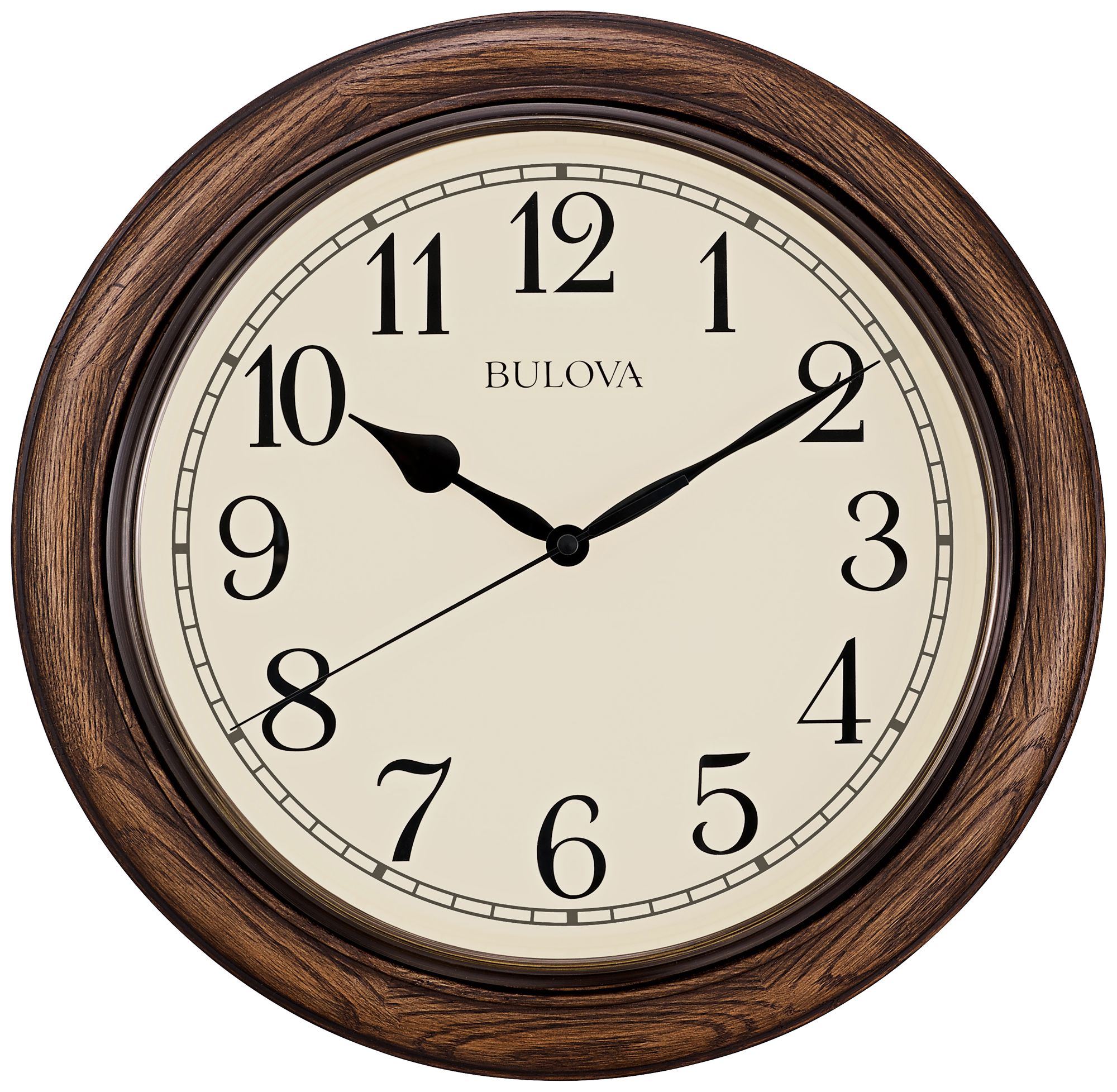 Bulova Oakbrook Dark Oak Wood 16" Round Wall Clock