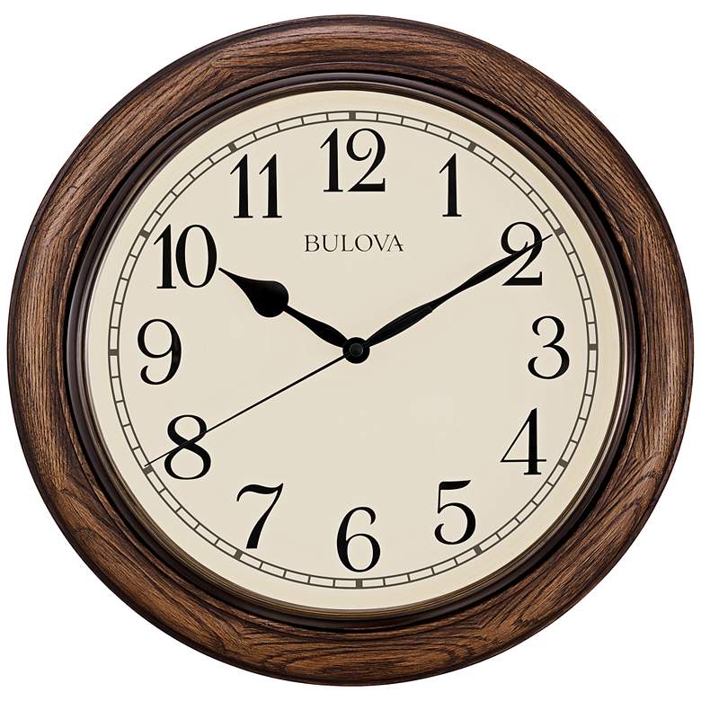Image 1 Bulova Oakbrook Dark Oak Wood 16" Round Wall Clock