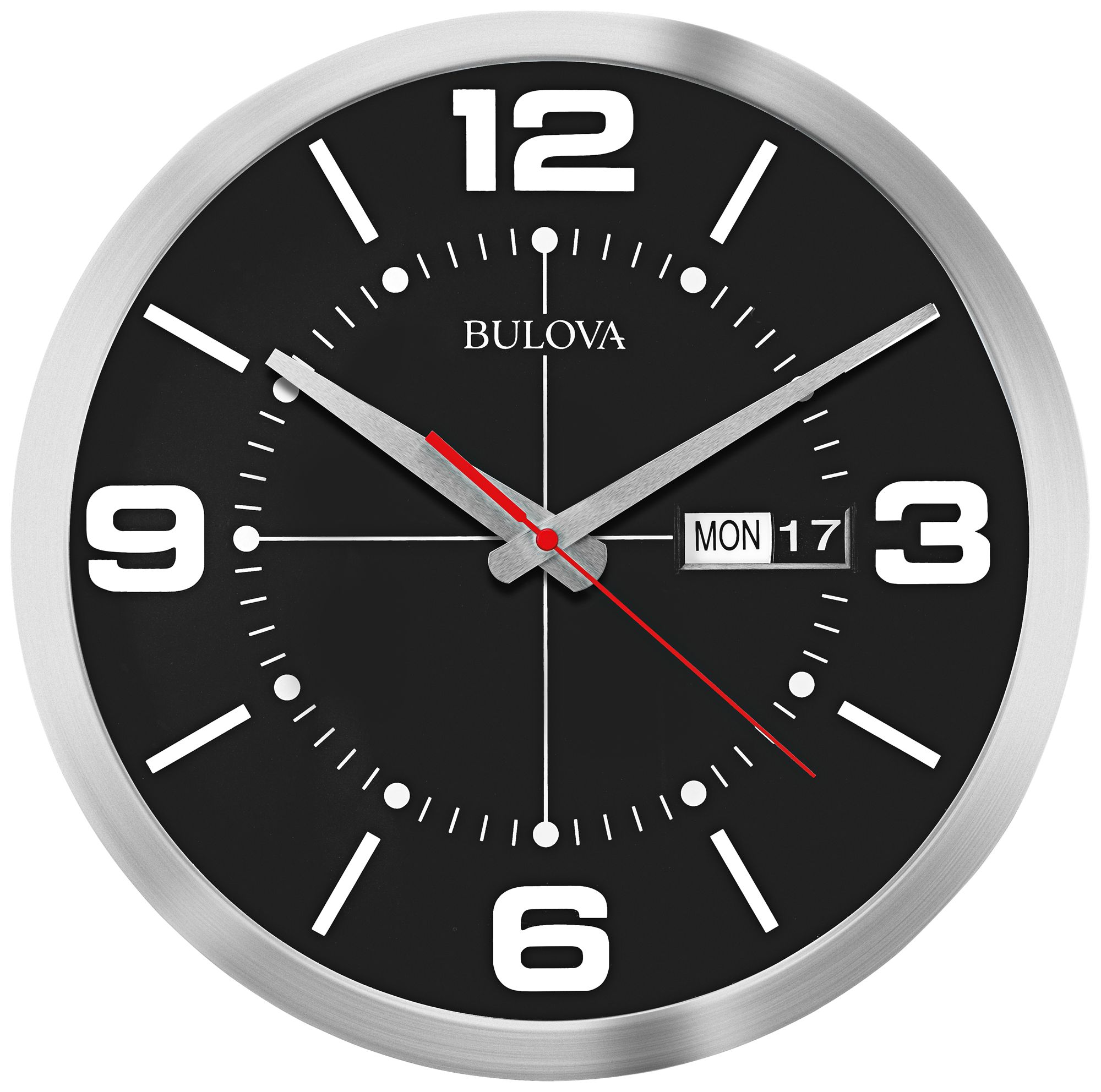 Bulova Calandar Silver Aluminum 14" Round Wall Clock