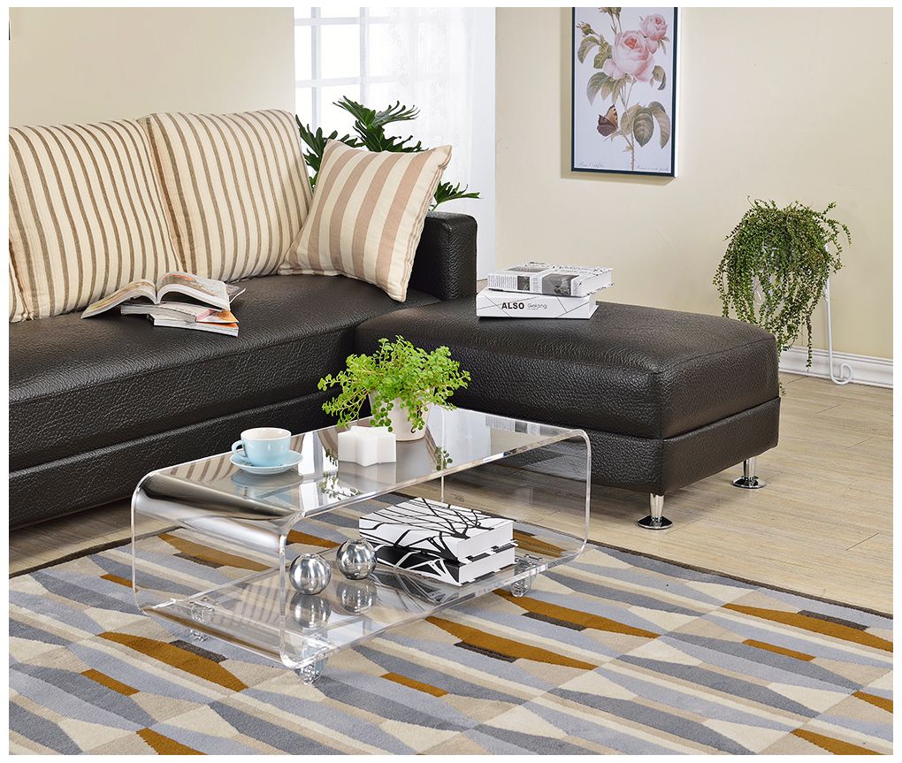 Sundeen Rectangular Clear Acrylic Rolling Coffee Table