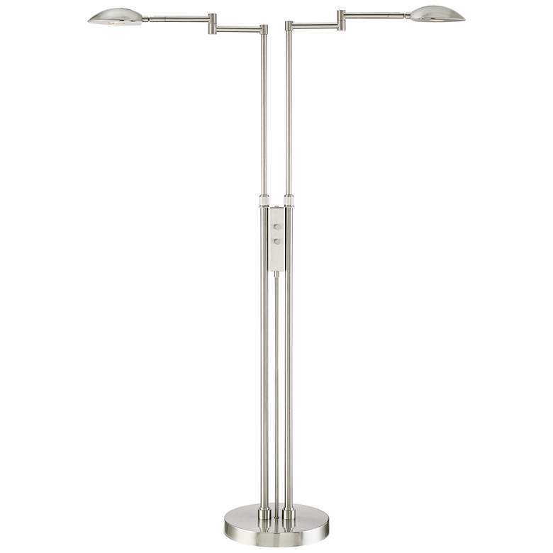 Eliptik Satin Nickel LED Double Swing Arm Floor Lamp
