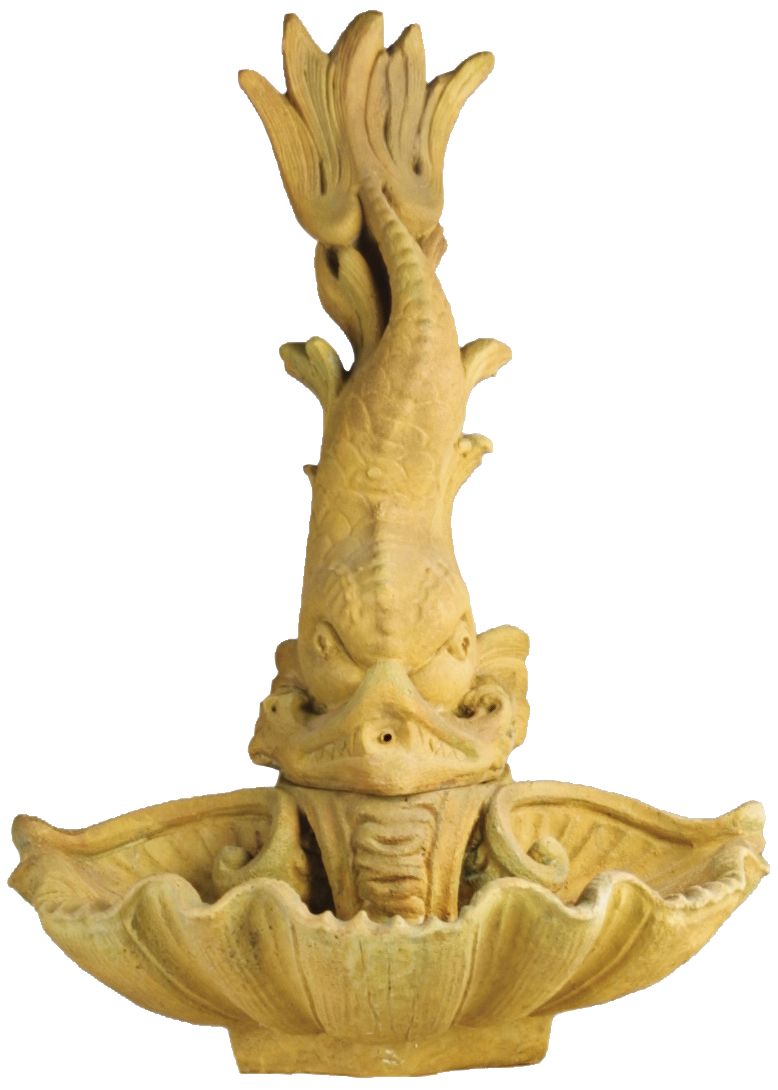 Dolphin Spitting and Shell 34"H Sandstone Outdoor Fountain